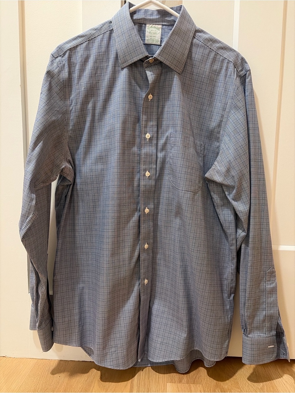 Brooks Brothers Milano Men’s Blue Plaid Long Sleeve Button-Down Dress Shirt